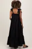 Black Shoulder Tie Tiered Maternity Maxi Dress sold by Pinkblush
