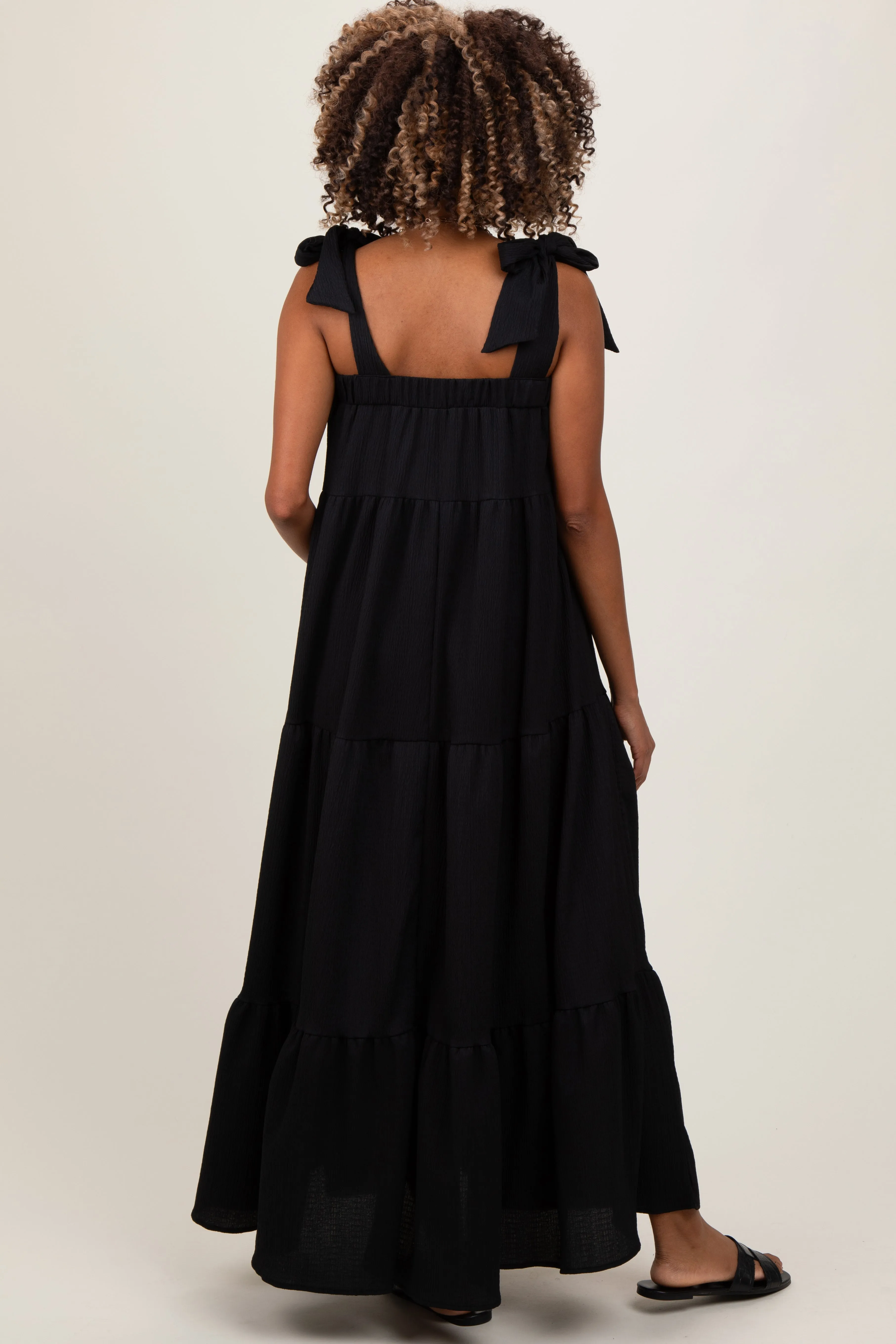 Black Shoulder Tie Tiered Maternity Maxi Dress sold by Pinkblush product image thumbnail 3