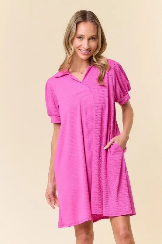 Fuchsia Textured Polo Dress sold by Pinkblush