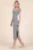 Light Olive V Neck Mineral Wash Side Slit Midi Dress sold by Pinkblush