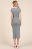 Light Olive V Neck Mineral Wash Side Slit Midi Dress sold by Pinkblush