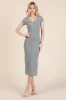 Light Olive V Neck Mineral Wash Side Slit Midi Dress sold by Pinkblush