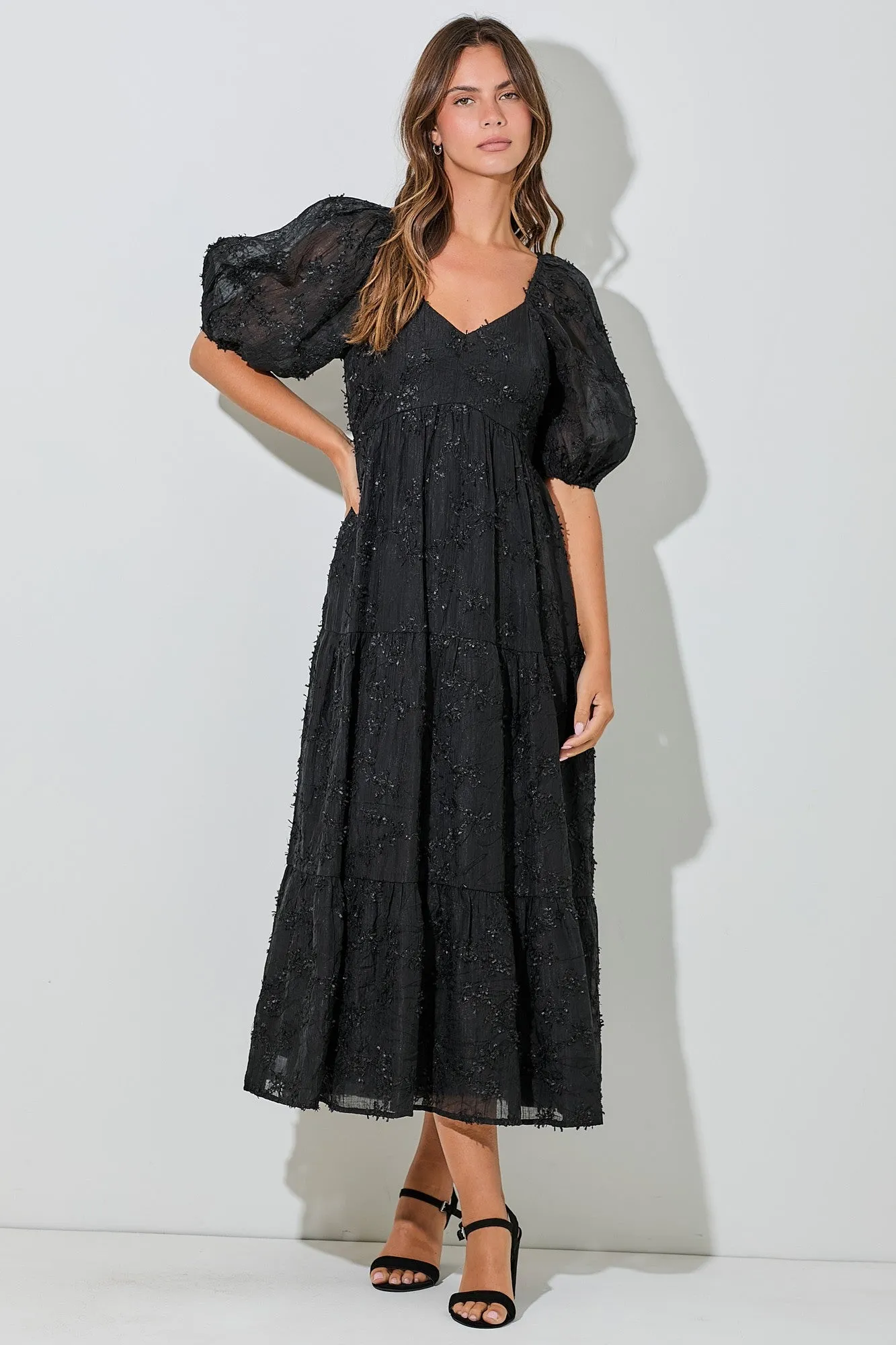 Black Embroidered Floral Overlay Maternity Midi Dress sold by Pinkblush product image thumbnail 4