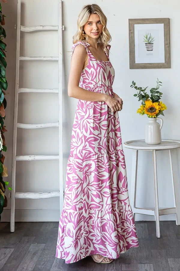 Mauve Floral Shoulder Tie Tiered Maxi Dress sold by Pinkblush product image thumbnail 4