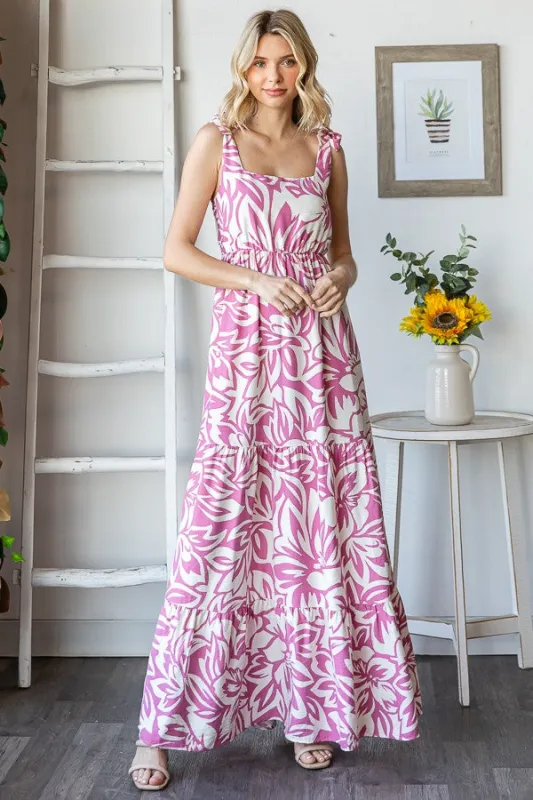 Mauve Floral Shoulder Tie Tiered Maxi Dress sold by Pinkblush