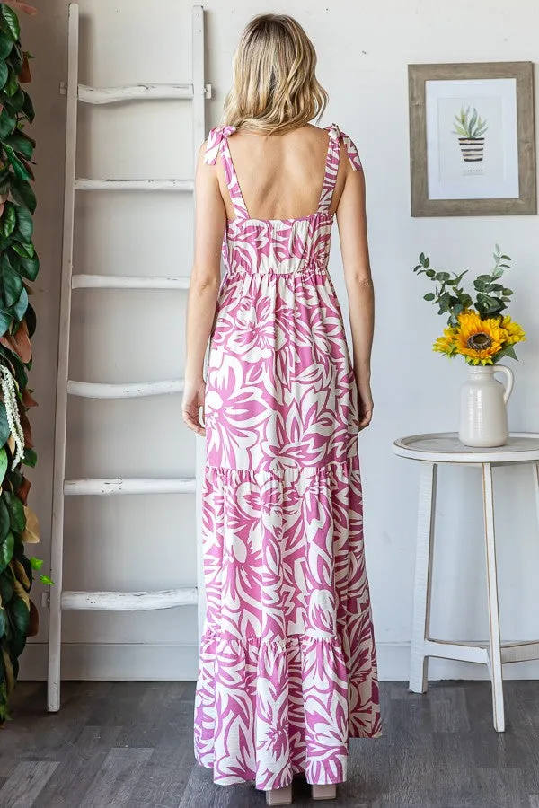 Mauve Floral Shoulder Tie Tiered Maxi Dress sold by Pinkblush product image thumbnail 5