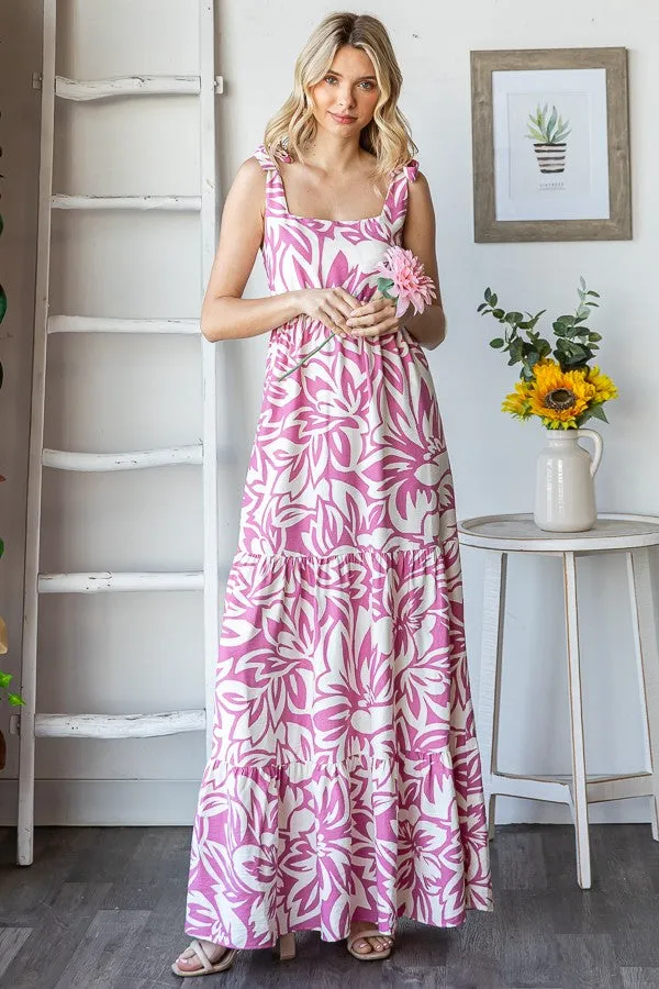 Mauve Floral Shoulder Tie Tiered Maxi Dress sold by Pinkblush product image thumbnail 2