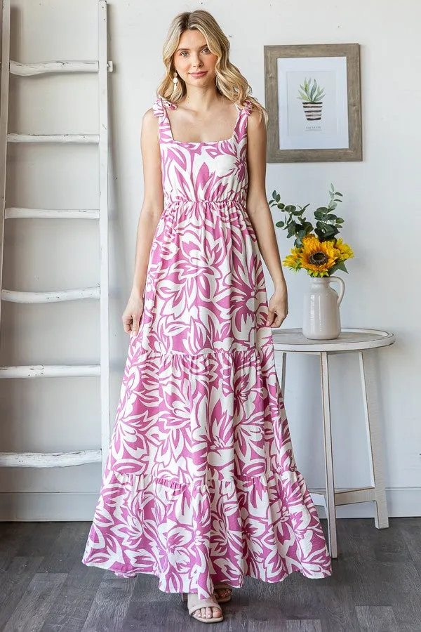 Mauve Floral Shoulder Tie Tiered Maxi Dress sold by Pinkblush product image thumbnail 3
