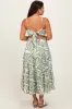 Light Olive Printed Cutout Tie Back Tiered Maternity Midi Dress sold by Pinkblush