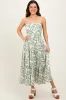 Light Olive Printed Cutout Tie Back Tiered Maternity Midi Dress sold by Pinkblush
