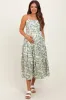 Light Olive Printed Cutout Tie Back Tiered Maternity Midi Dress sold by Pinkblush