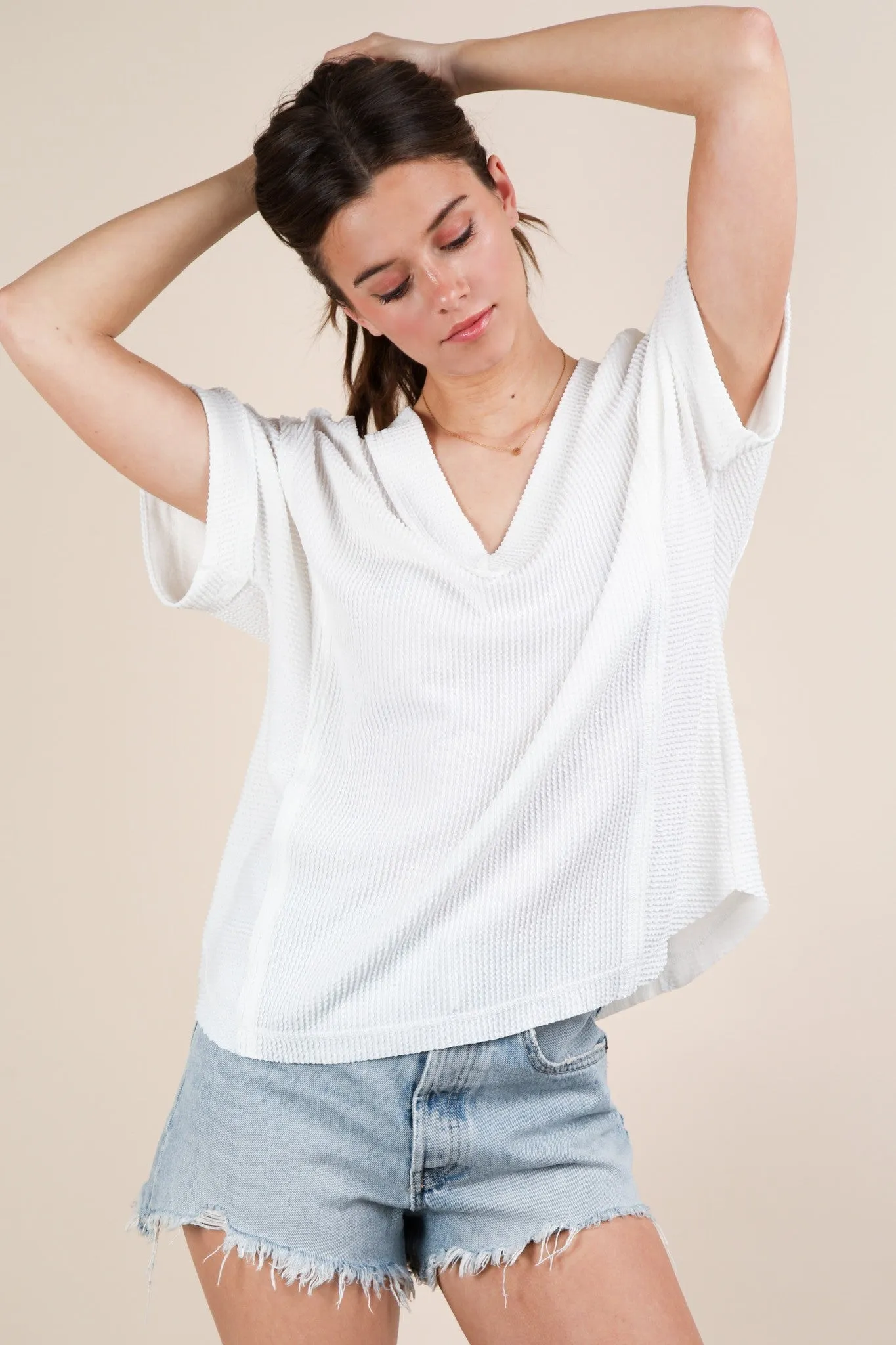 White Ribbed Raw Hem Short Sleeve Top sold by Pinkblush product image thumbnail 2