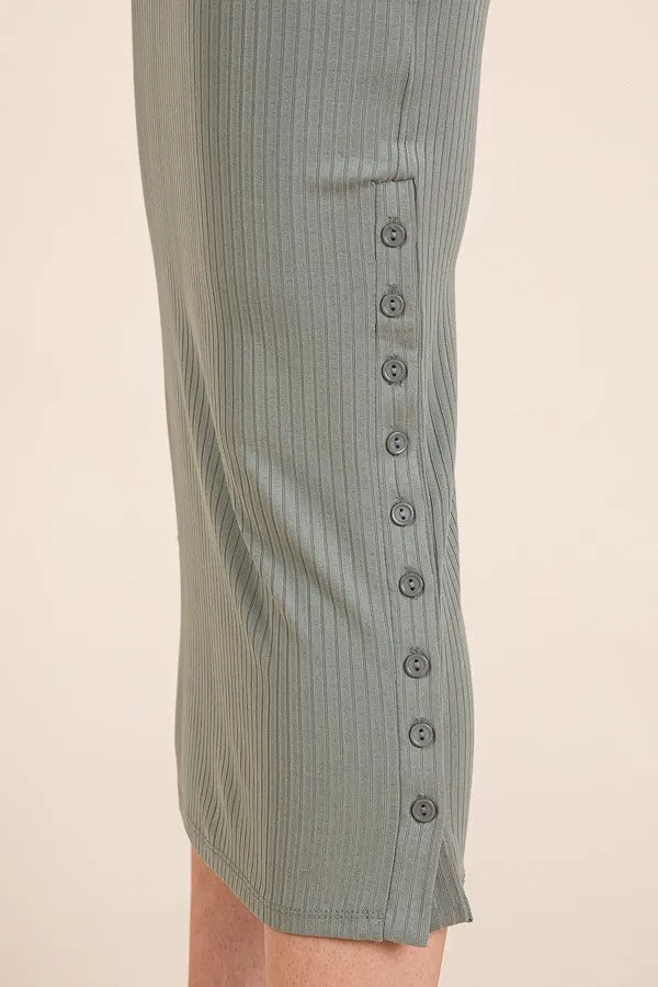 Olive Short Sleeve Side Button Ribbed Midi Dress sold by Pinkblush product image thumbnail 5