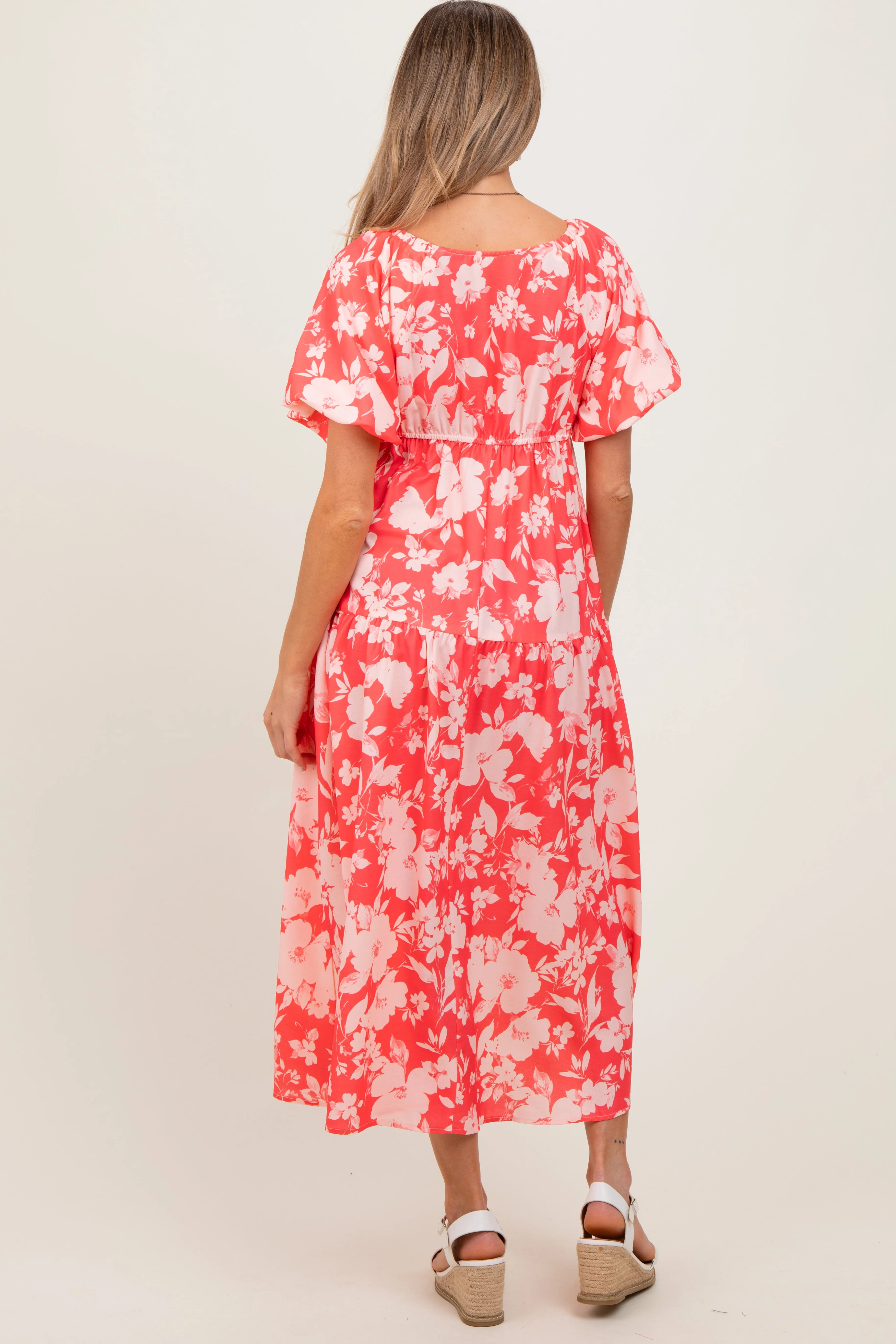 Coral Bubble Short Sleeve Maternity Maxi Dress W/ Side Pocket sold by Pinkblush product image thumbnail 4