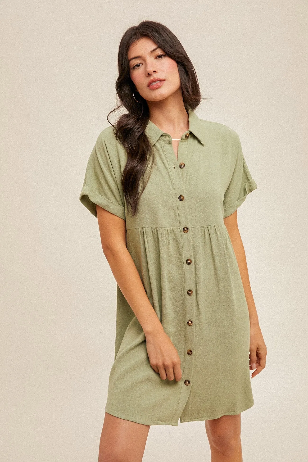 Sage Dolman Sleeve Linen Shirt Dress sold by Pinkblush