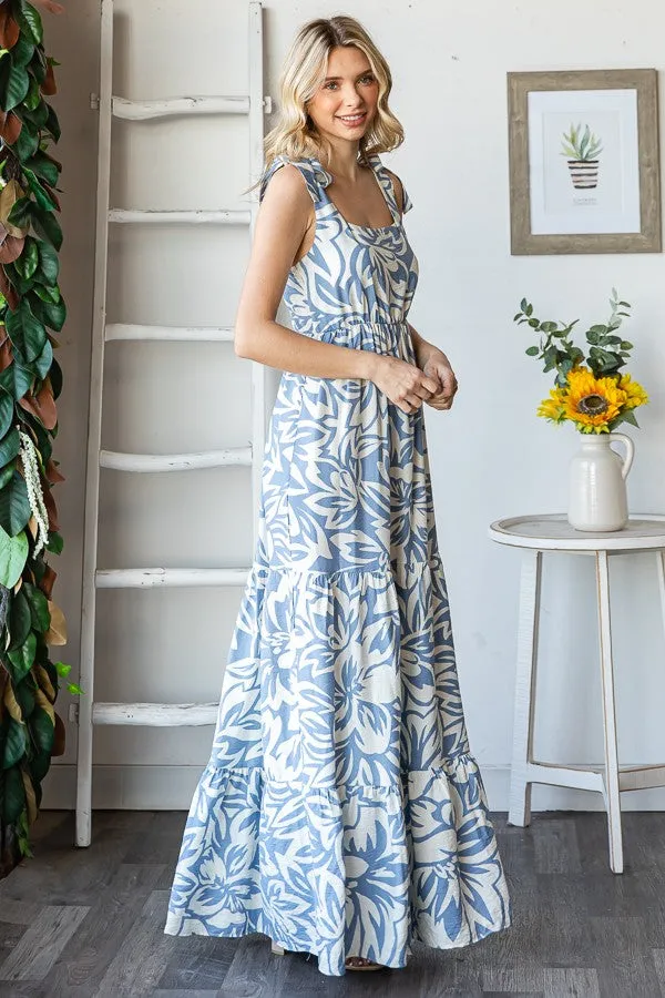 Blue Floral Shoulder Tie Tiered Maxi Dress sold by Pinkblush product image thumbnail 3
