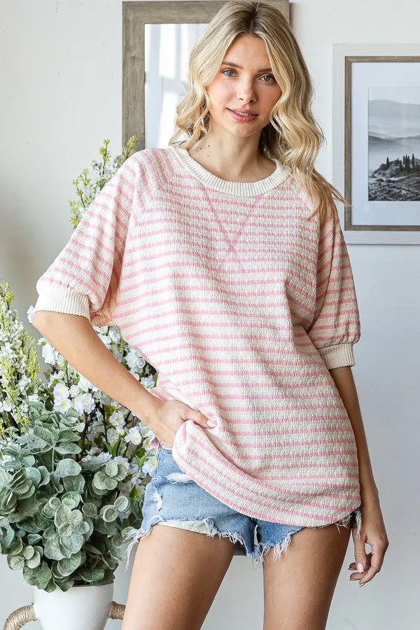Pink Striped Textured Short Sleeve Top sold by Pinkblush product image thumbnail 2