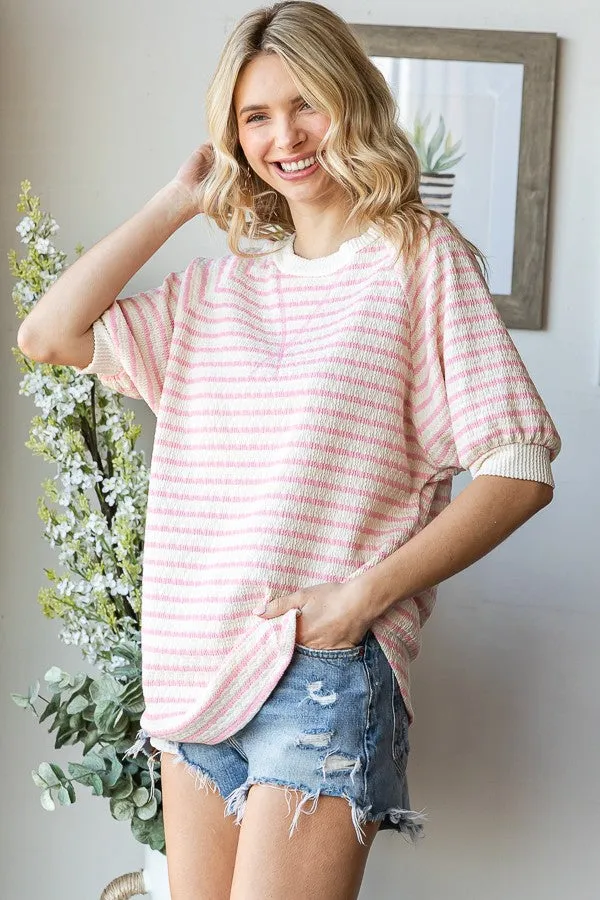 Pink Striped Textured Short Sleeve Top sold by Pinkblush product image thumbnail 3