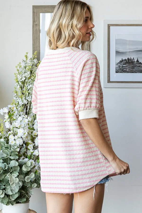 Pink Striped Textured Short Sleeve Top sold by Pinkblush product image thumbnail 4