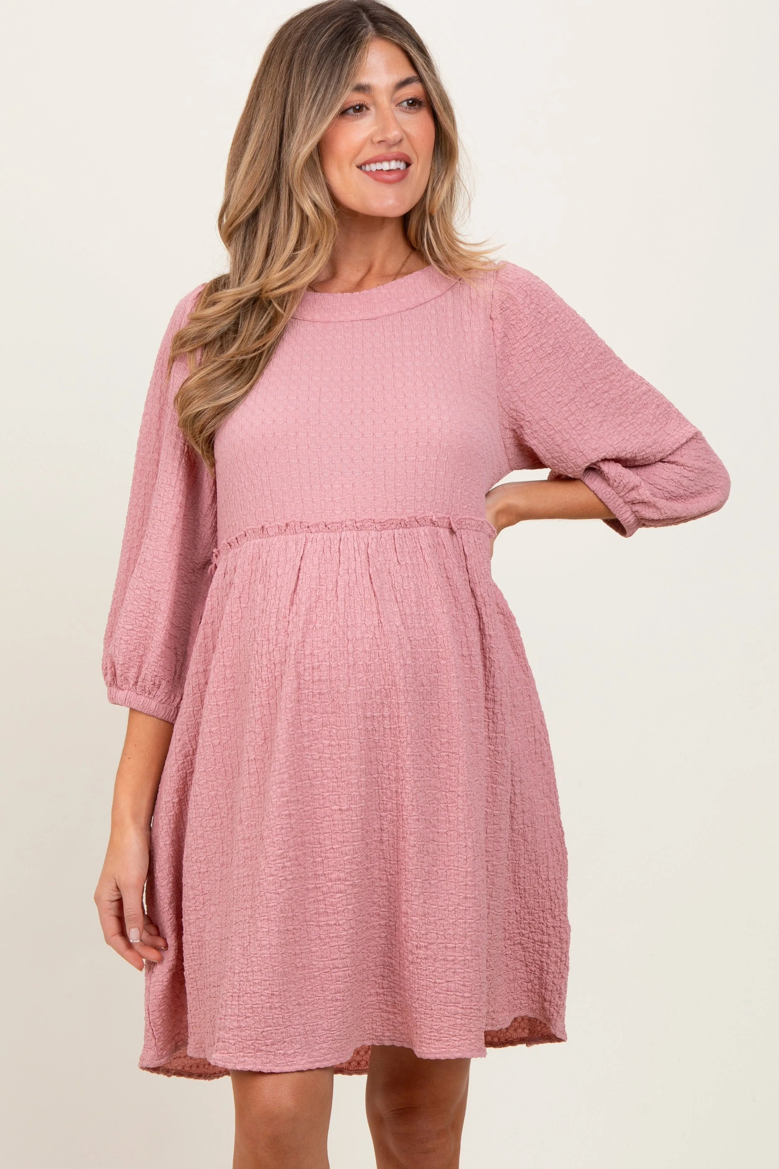 Mauve Knit Ruffle Trim Maternity Dress sold by Pinkblush