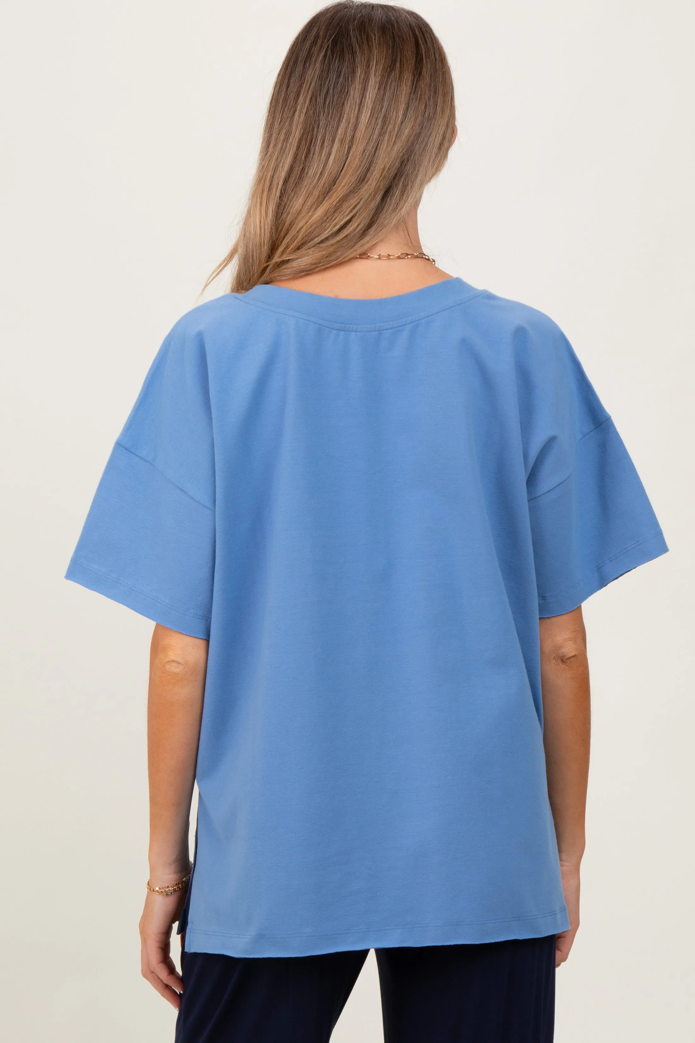 Blue Oversized V-Neck Side Slit Maternity Tee sold by Pinkblush product image thumbnail 3