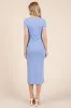 Light Blue V Neck Mineral Wash Side Slit Midi Dress sold by Pinkblush