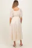 Ivory Embroidered Floral Overlay Maternity Midi Dress sold by Pinkblush