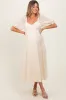 Ivory Embroidered Floral Overlay Maternity Midi Dress sold by Pinkblush