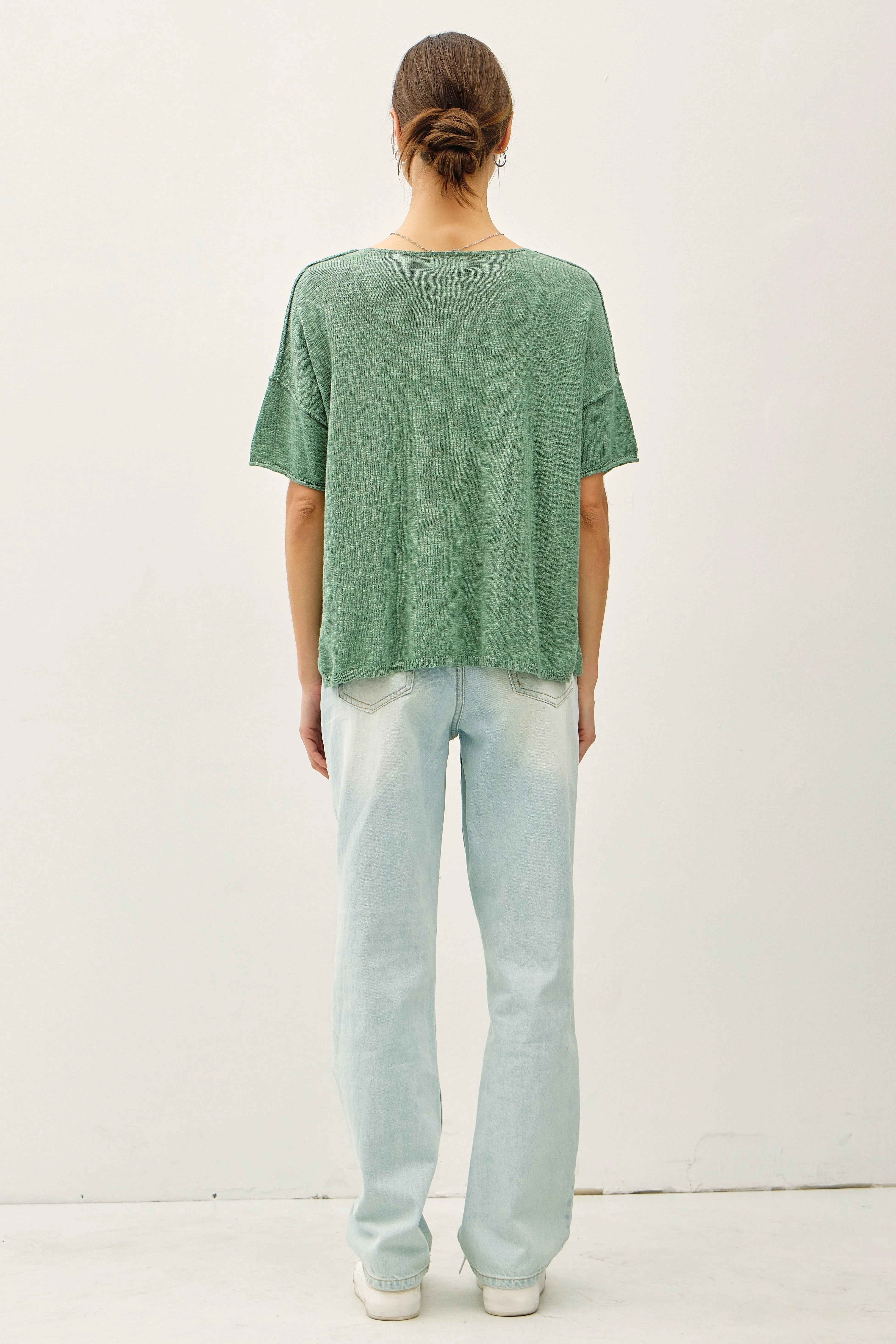 Green Knit Drop Shoulder Short Sleeve Top sold by Pinkblush product image thumbnail 4