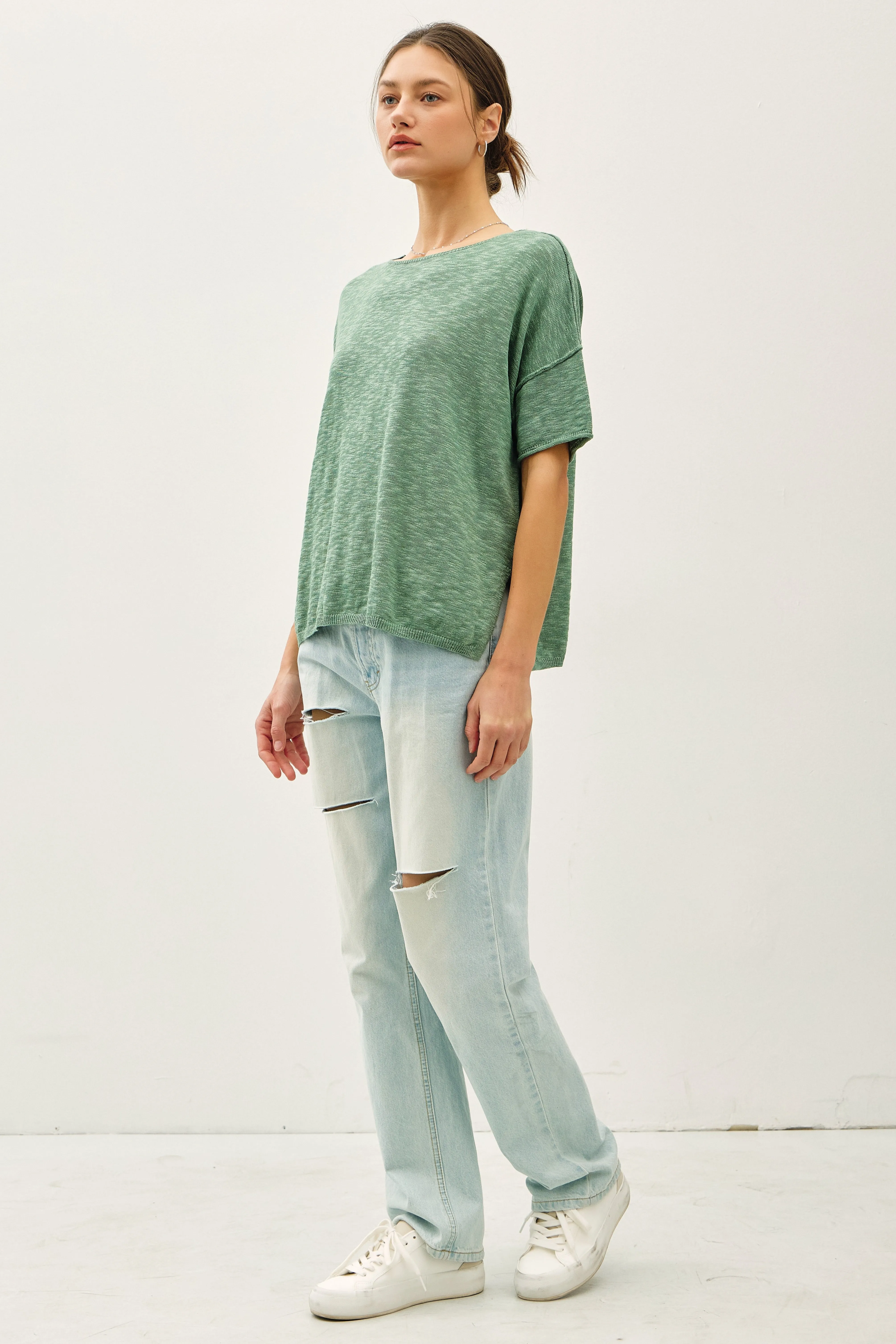 Green Knit Drop Shoulder Short Sleeve Top sold by Pinkblush product image thumbnail 3