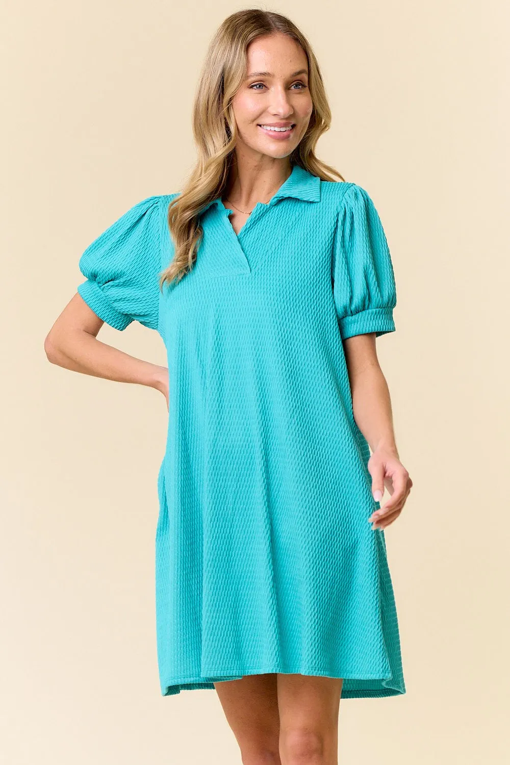 Turquoise Textured Polo Dress sold by Pinkblush