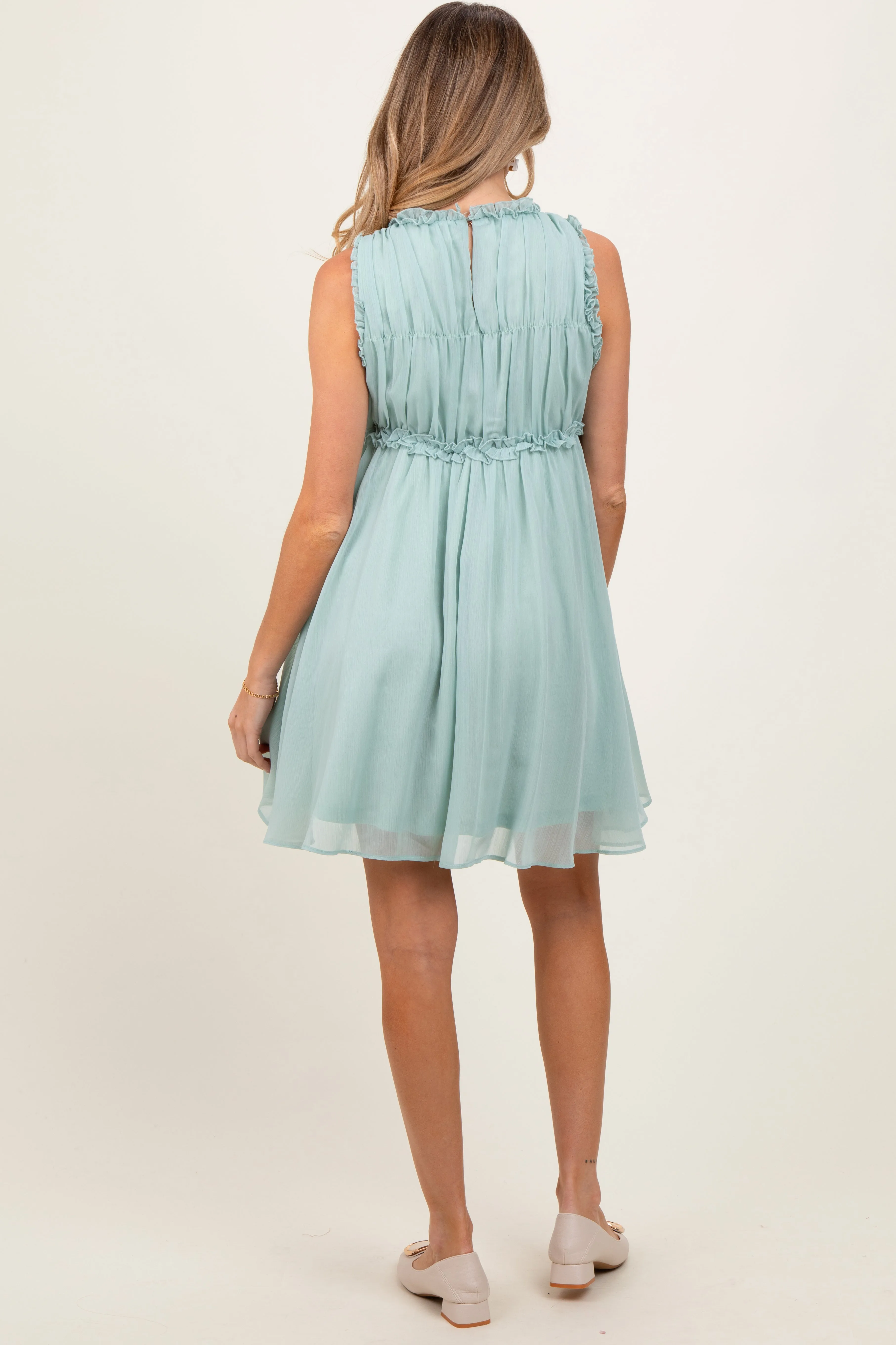 Light Olive Ruffle Detail Sleeveless Maternity Mini Dress sold by Pinkblush product image thumbnail 4