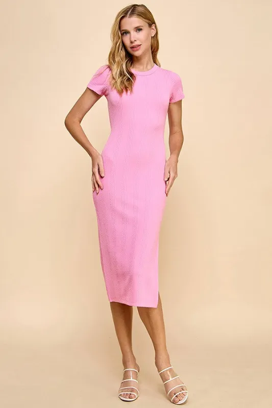 Pink Crew Neck Bubble Knit Ribbed Maternity Midi Dress sold by Pinkblush