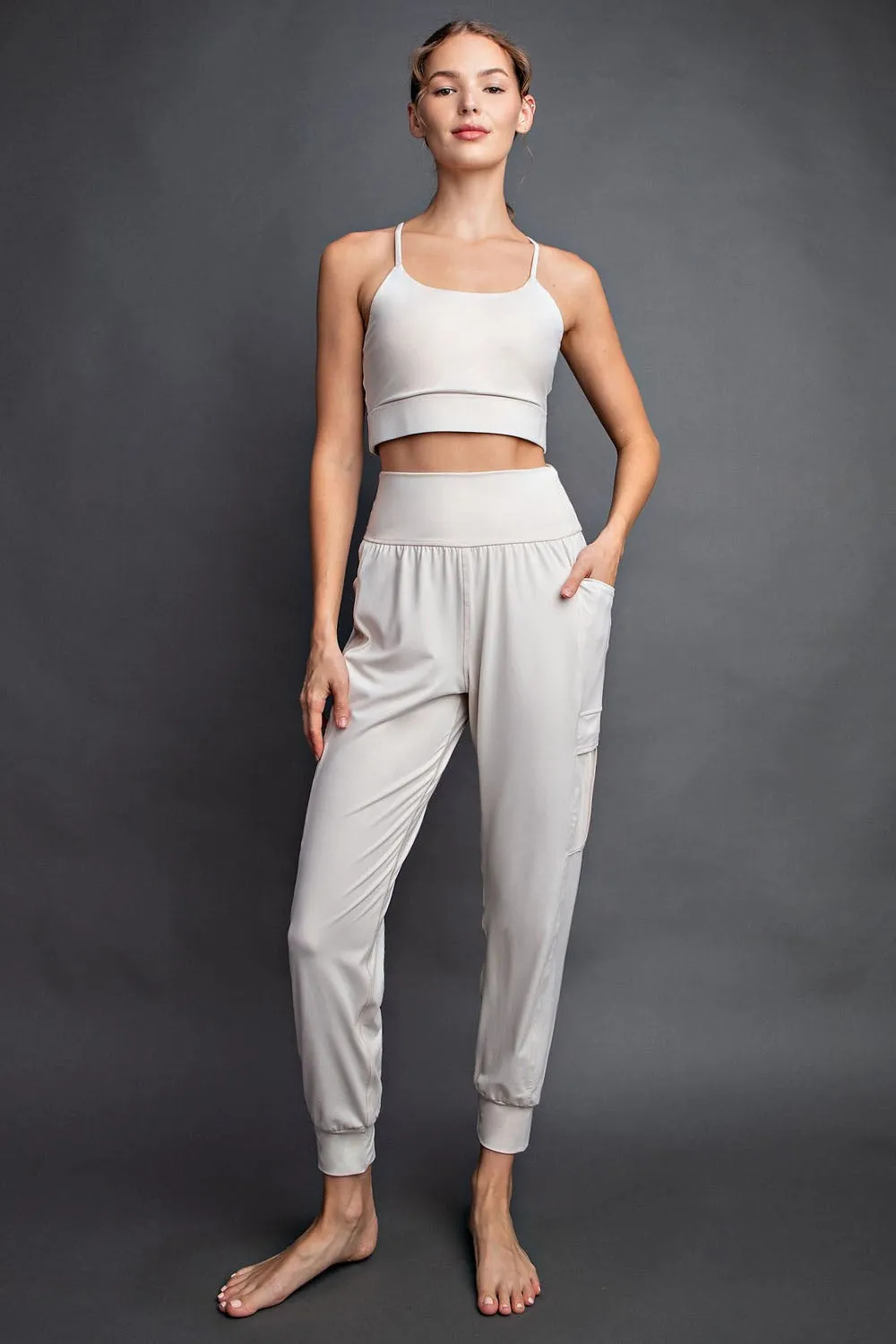 Cream Cargo Pocket Jogger Pants sold by Pinkblush