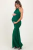 Forest Green Ruched Mesh One Shoulder Maternity Maxi Dress sold by Pinkblush