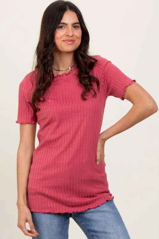 Mauve Ribbed Short Sleeve Top sold by Pinkblush