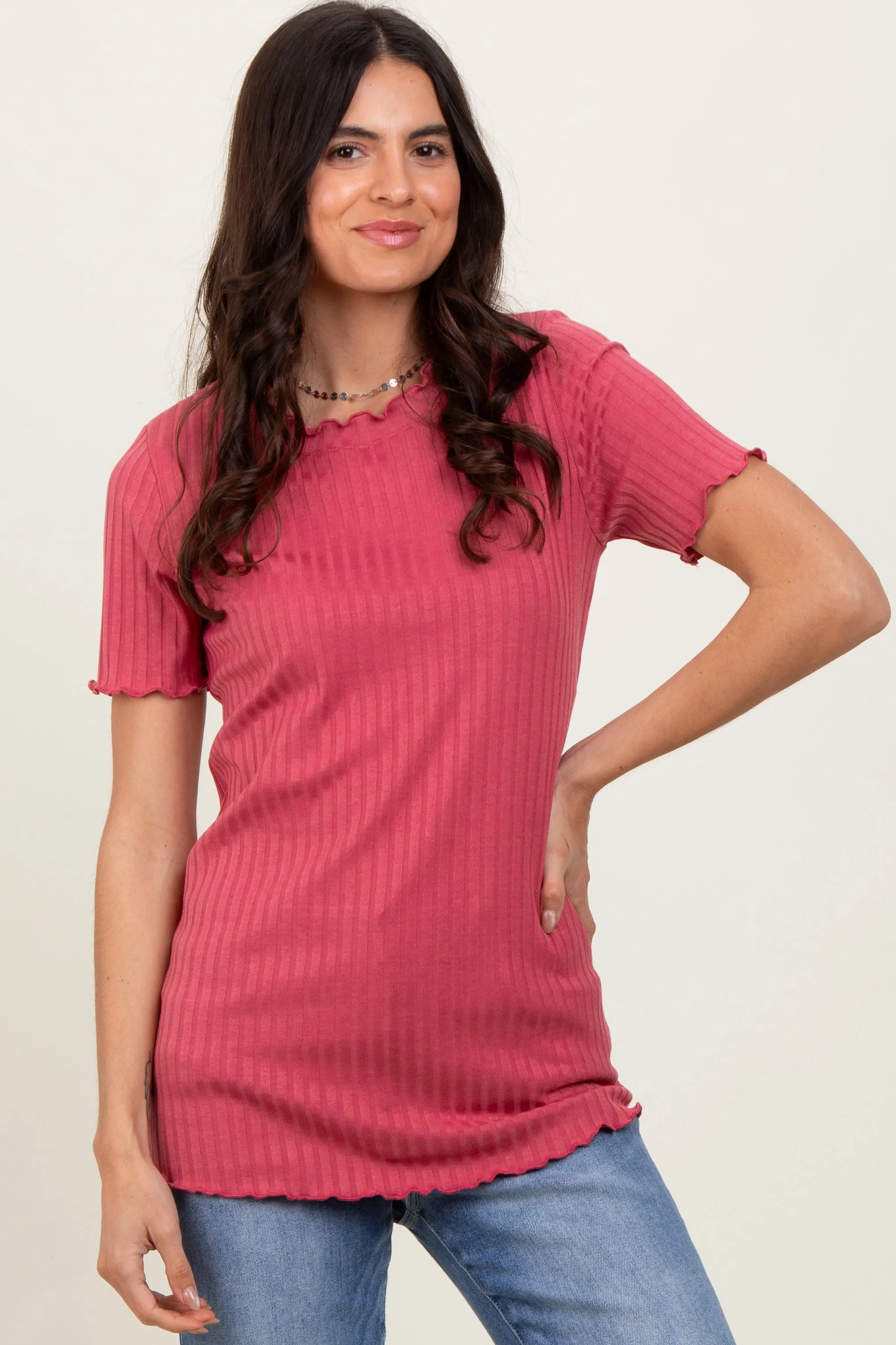Mauve Ribbed Short Sleeve Top sold by Pinkblush