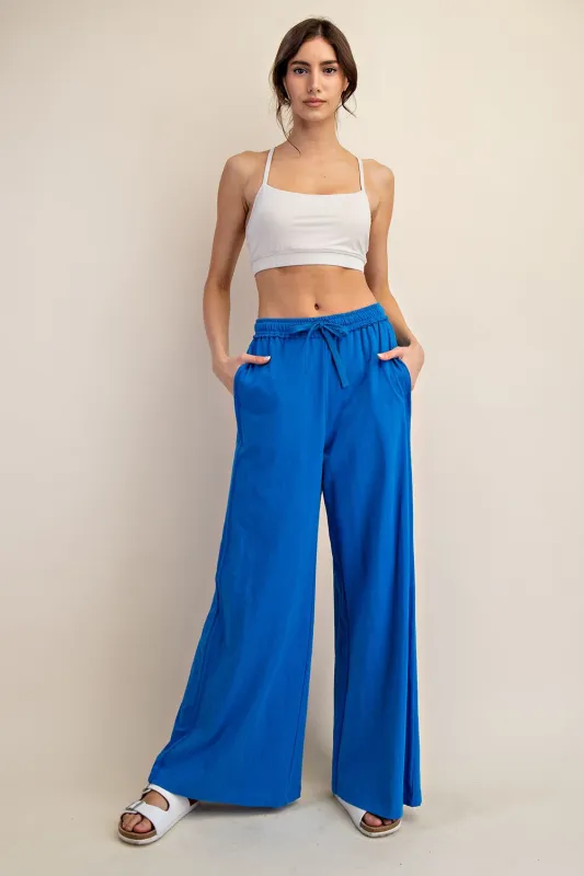 Royal Blue Drawstring Wide Leg Lounge Pant sold by Pinkblush