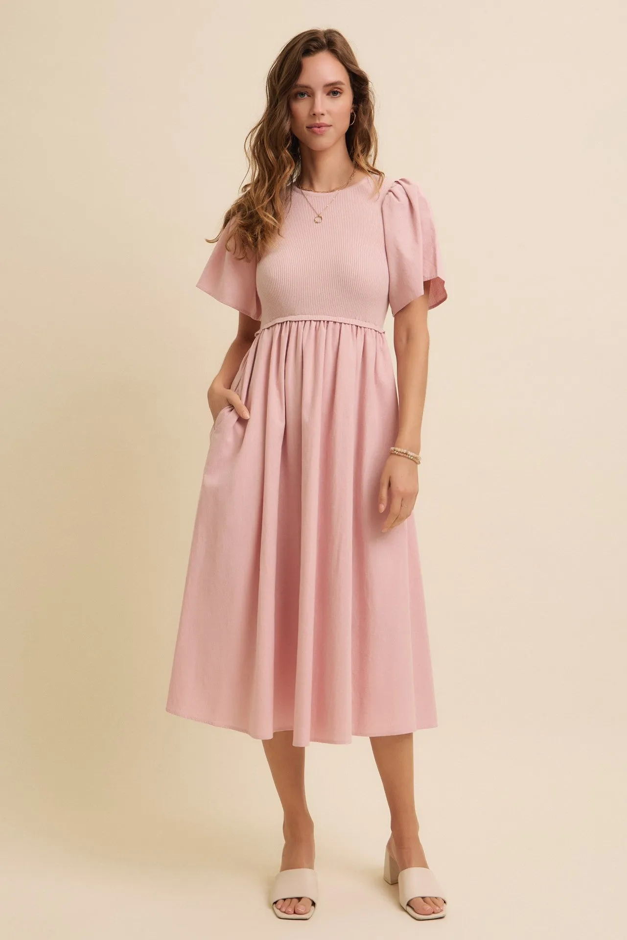 Pink Ribbed Knit Contrast Top Maternity Midi Dress sold by Pinkblush product image thumbnail 3