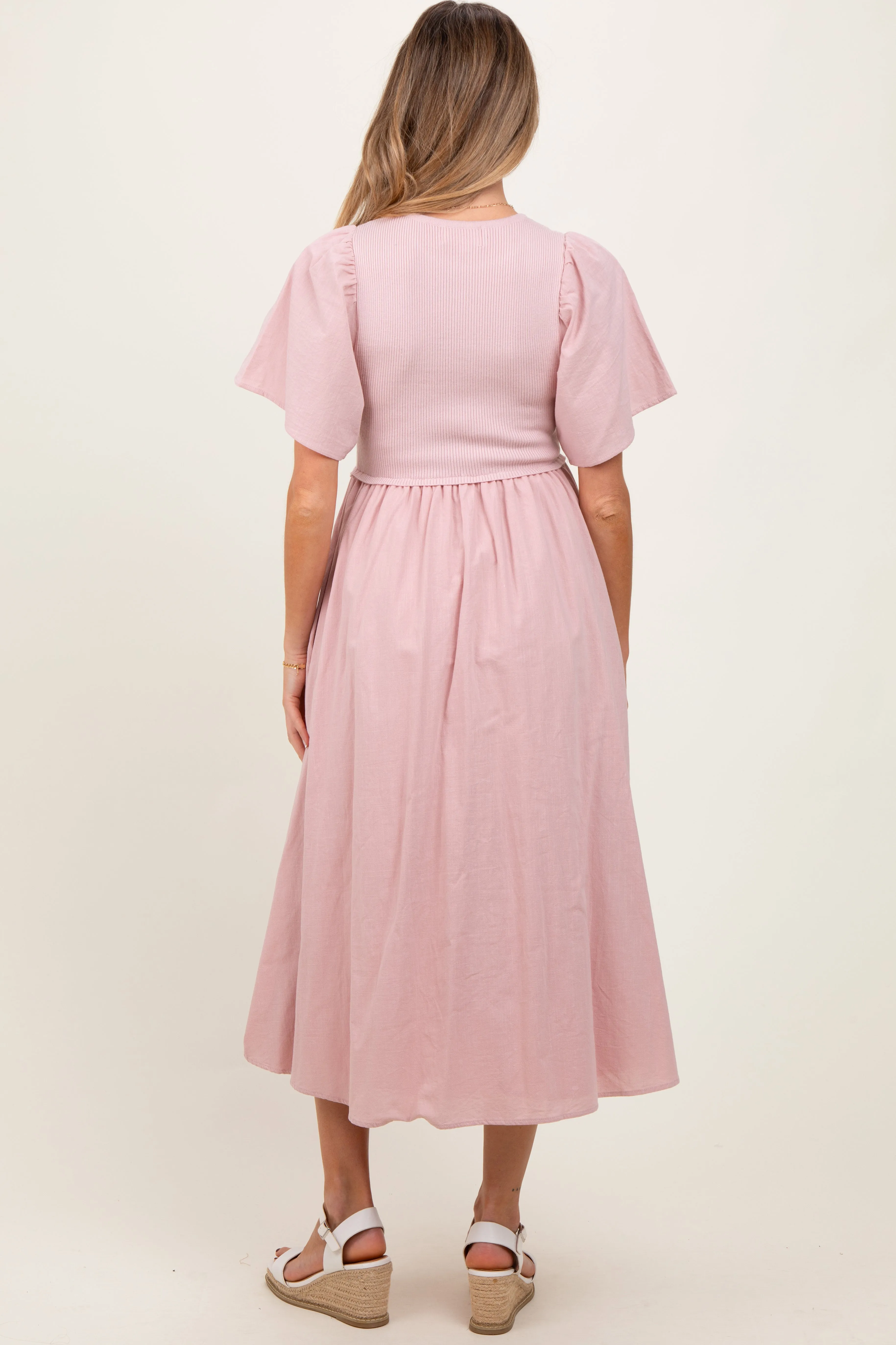 Pink Ribbed Knit Contrast Top Maternity Midi Dress sold by Pinkblush product image thumbnail 2