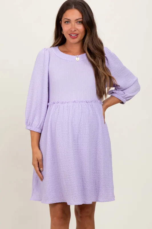 Lavender Knit Ruffle Trim Maternity Dress sold by Pinkblush