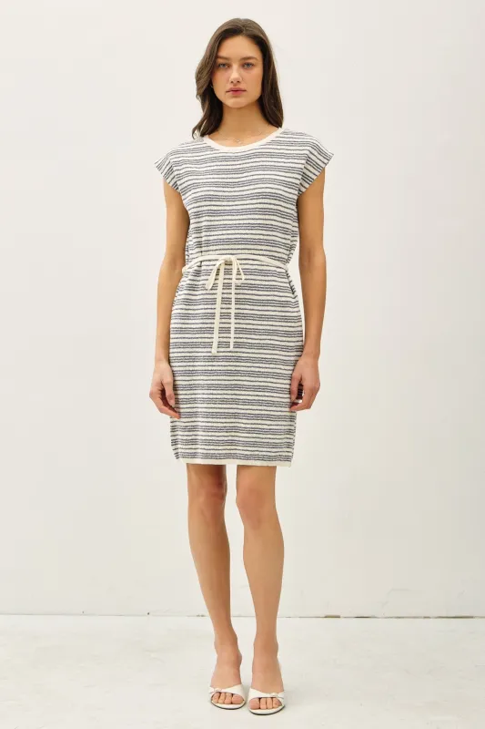 Blue Striped Knit Sash Tie Dress sold by Pinkblush