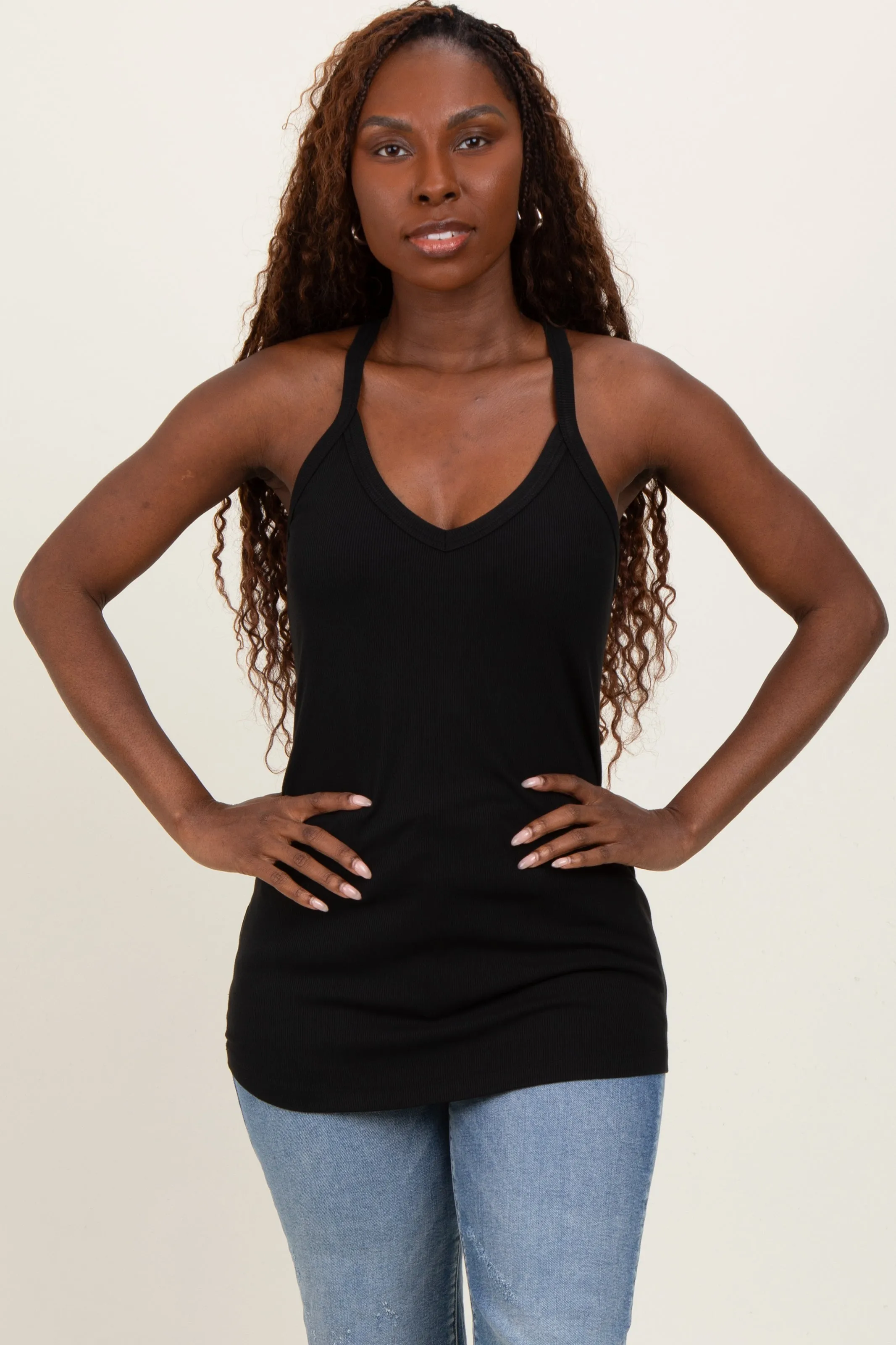 Black V-Neck Racerback Tank Top sold by Pinkblush