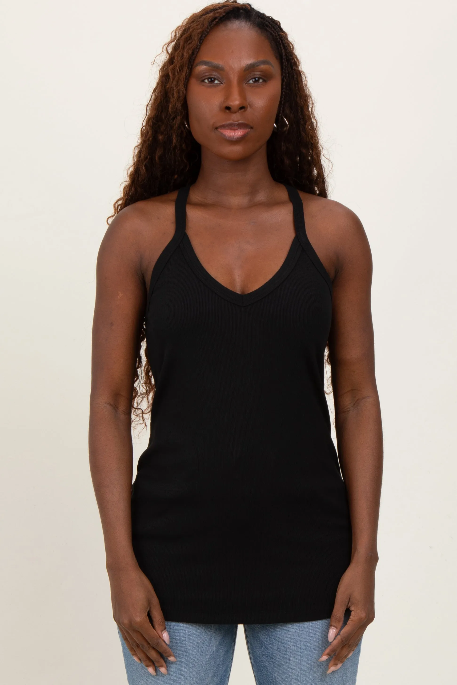 Black V-Neck Racerback Tank Top sold by Pinkblush product image thumbnail 2