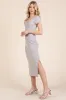 Taupe V Neck Mineral Wash Side Slit Midi Dress sold by Pinkblush