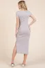 Taupe V Neck Mineral Wash Side Slit Midi Dress sold by Pinkblush