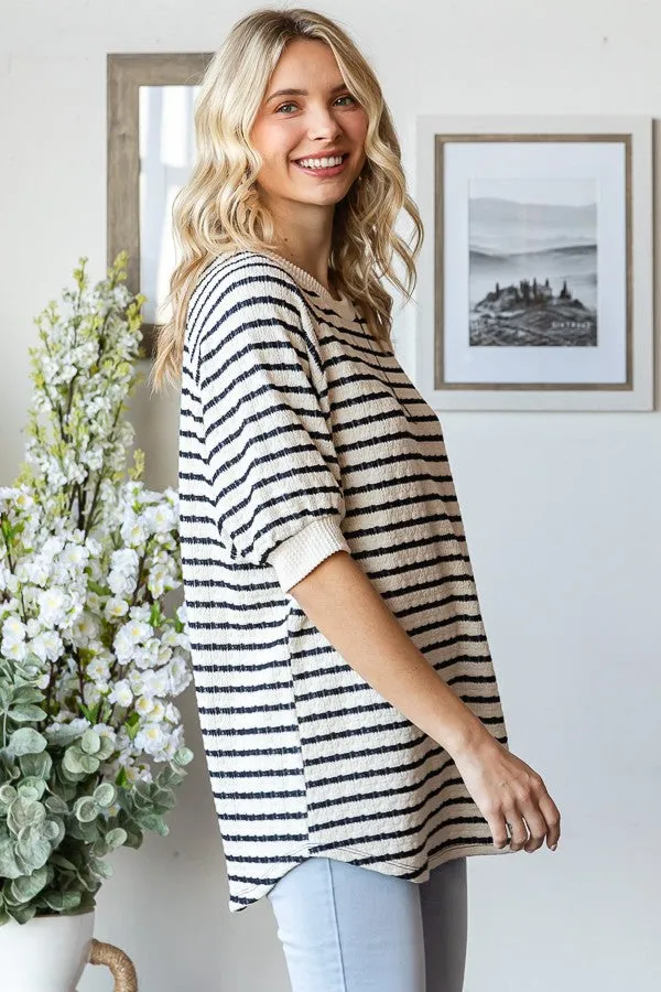 Navy Striped Textured Short Sleeve Top sold by Pinkblush product image thumbnail 3