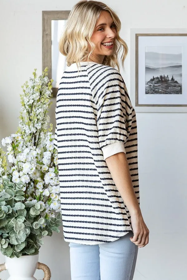 Navy Striped Textured Short Sleeve Top sold by Pinkblush product image thumbnail 4