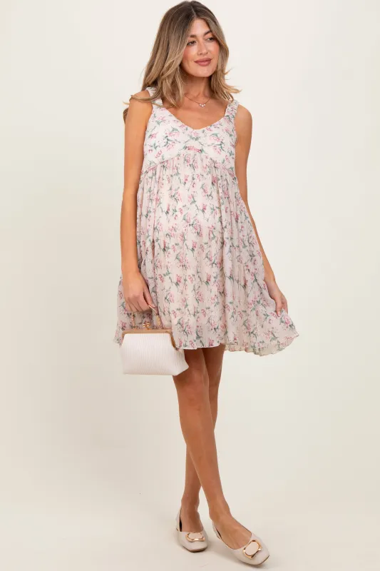 Pink Floral Plisse Texture Maternity Mini Dress sold by Pinkblush