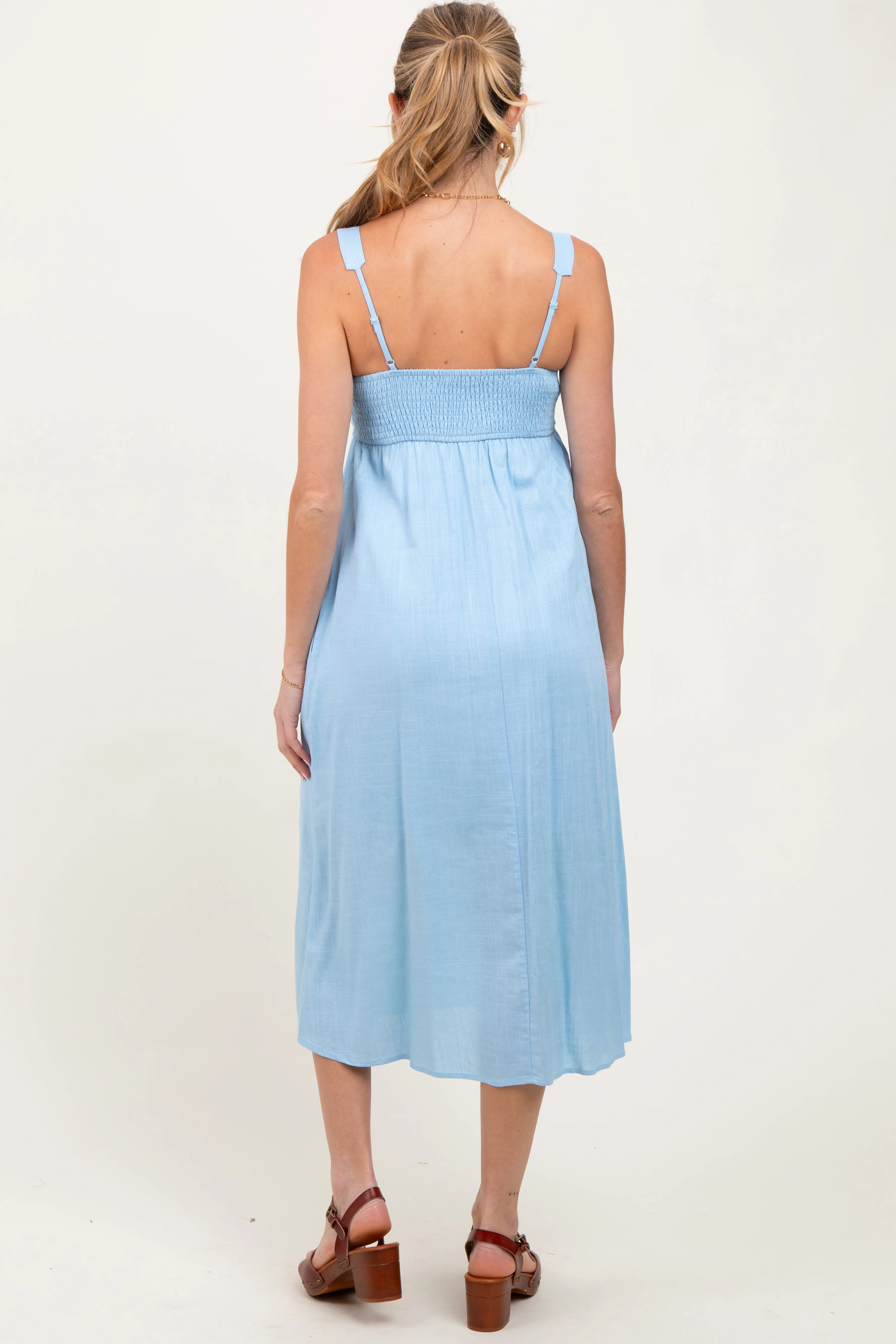 Blue Linen Blend Square Neck Maternity Midi Dress sold by Pinkblush product image thumbnail 4
